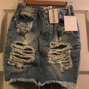 Revolve distressed Jean skirt new with tags
